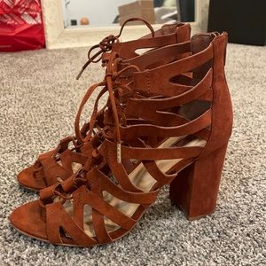 Suede Brown Cut-Out Heels